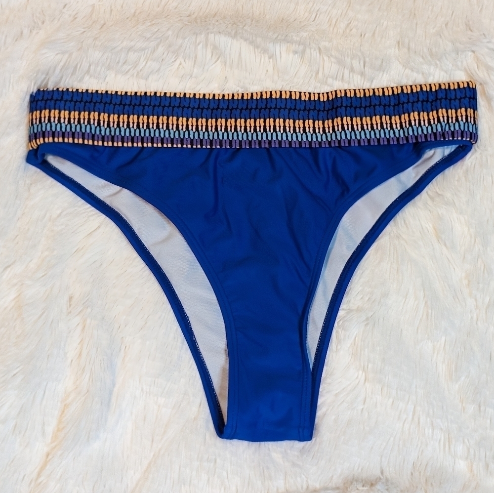Royal blue bikini bottoms wide waist band Size Large